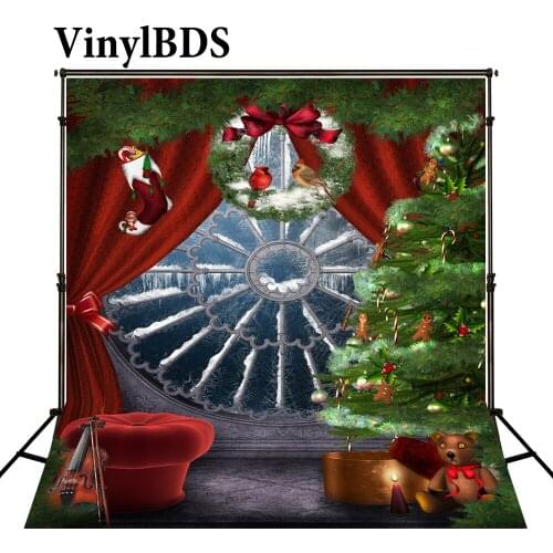 VinylBDS Photo Background Christmas Backdrop Christmas Photo Backdrop Window Background Red Curtains Turkey Decorations For Home