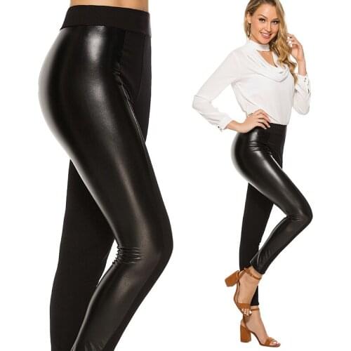Stretch PU Leather Leggings Women Stitching High Waist Leggings New Sexy Fashion Bottoms Femme Clothing Leggins