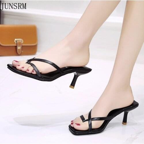 Women High Heel Sandals Narrow Band Sliding Flip Flops Elegant 2021 summer slipper
