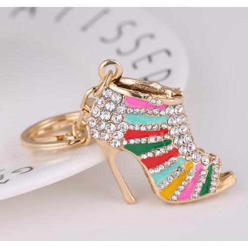 Shoe Rhinestone Keychains Cute High Heel One Piece Keychain Metal Keyring Llaveros Mujer Women Femme Ladies Jewelry Porte Clef