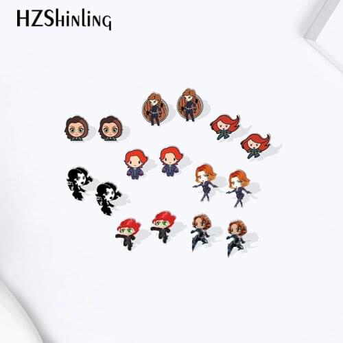 2021 Disney Black widow Cartoon Pattern Acrylic Stud Earrings Resin Epoxy Ear Jewelry