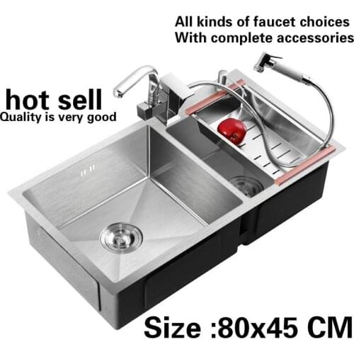 Free shipping Fashion kitchen sink big durable 304 stainless steel 3 mm hand made double groove hot sell 80x45 CM
