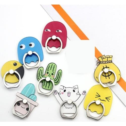 360 Degree Cartoon Cactus Cat Finger Ring Smartphone Stand Holder Mobile Phone Holder Stand For Iphone 8 X 6 7 Huawei P20 Lite