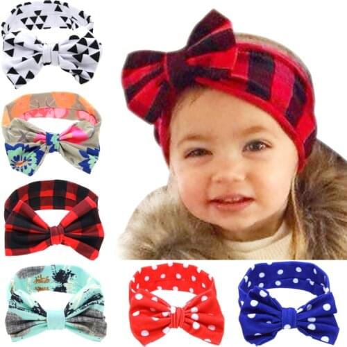 Baby Girls Headbands Bow Kids Cotton Knotted Plaid Bunny Ear Hairbands Children Infant Polka Dot Hair Accessories KHA28