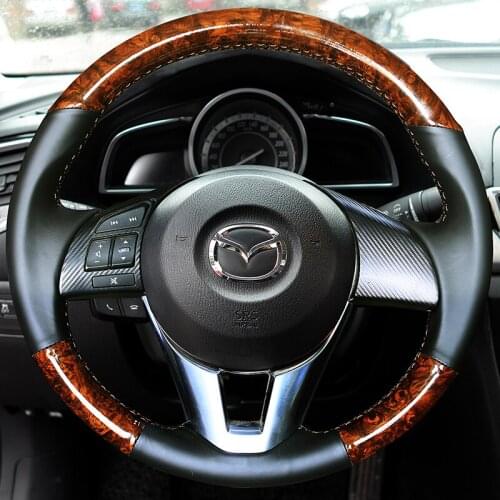 For Mazda 3 onxela atenza CX5 CX8 CX4 CX3 DIY customized imitation mahogany leather car interior special steering wheel cover