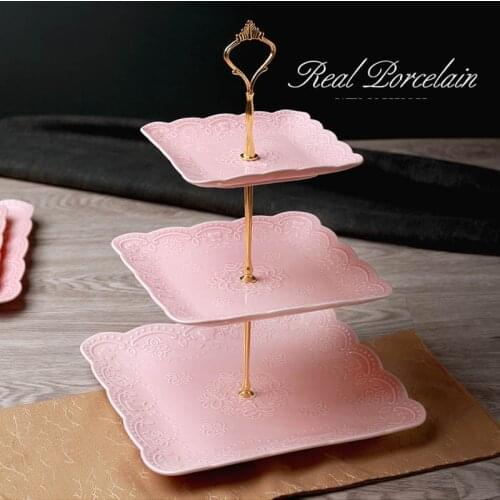 Modern Style Elegant Engraving Bone China Dessert & Fruit Plates Stand (3 Layers) for Wedding Party / Buffet