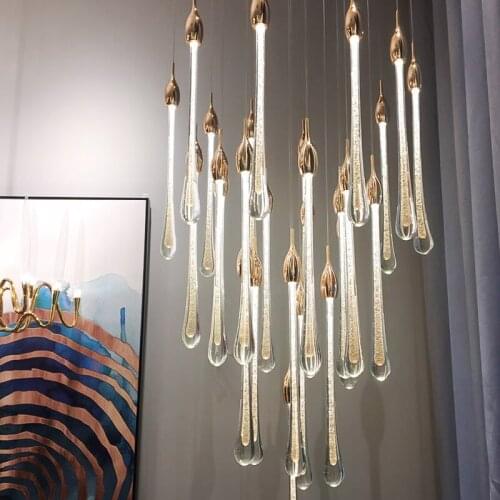 Crystal Tube Chandelier Indoor Lighting For Home Staircase Loft Lamp Living Dining Room Bedroom Kitchen Decor Spiral Hanging