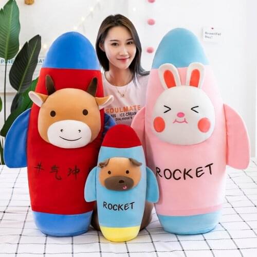 Kawaii New Year of the Ox Mascot Pillow Rocket Rabbit Dog Soft Stuffed Animals Plush Toy for Kids Baby Children Birthday Gift