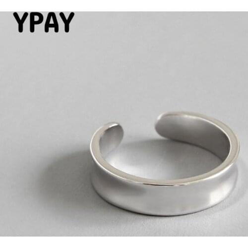 YPAY 100% Original Sterling Silver 925 Open Rings for Women 2019 New Fine Jewelry Concave Surface Tail Ring Ladies Gift YMR700