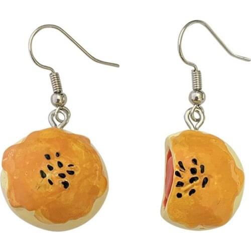 Korean fashion creative funny earrings personality sweet bread dangle earrings small simple asymmetric long earrings earring