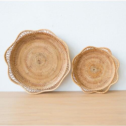 Natural Brown Rattan Fruit Basket Small Woven Bread Bowl Storage for Serving Food Crackers Snacks Kitchen Products