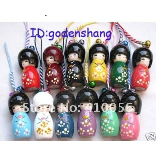 LOT 50 Biger KOKESHI Doll Mobile Phone Charms 4.6cm