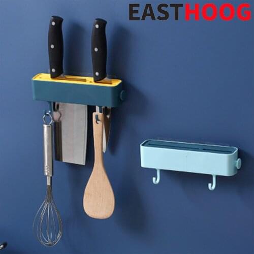 Punch Free Wall-Mounted Splice Knives Storage Shelf Rack Household Rotating Frame Knife Holder Rack Telescopic Kitchen Storage