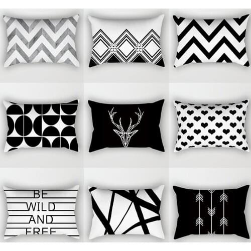 Geometric Chevron Heart Cushion Cover Black and White Polyester Throw Pillow Case Car Sofa Decorative Pillowcases Home Decor