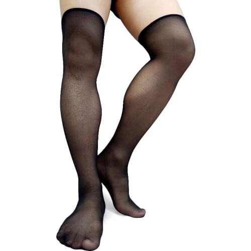 Ultra Thin sheer Thigh Nylon Silk Socks for Mens Sexy Stocking Fetish Collection Gay Male Sock Hose Black Men Socks