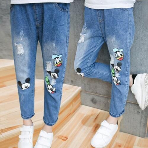 2017 New Spring Girls Jeans Kids Printed Cartoon Jeans Baby Children Girls Casual Denim Pants Fashion Girls Kids Pants 3-12Y