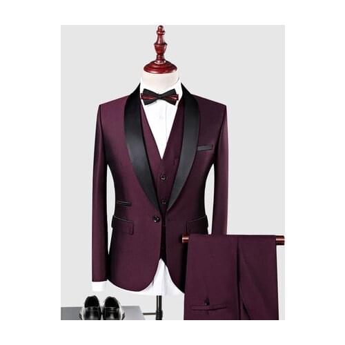 Newest Italian Style Groom Tuxedos Custom Made Slim Fit Groomsmen Suits Black Shawl Lapel 3 Piece Mens Wedding Prom Dinner Suits