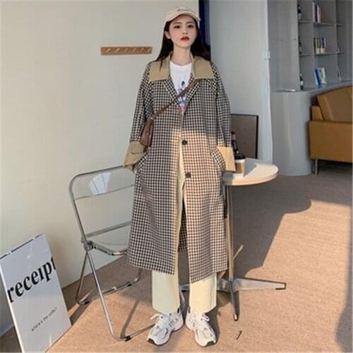 New Arrivals Womens Windbreaker 2021 Spring Autumn Plaid Trench Coats Loose Trendy Lady Long Outerwear Casual Female Clothes