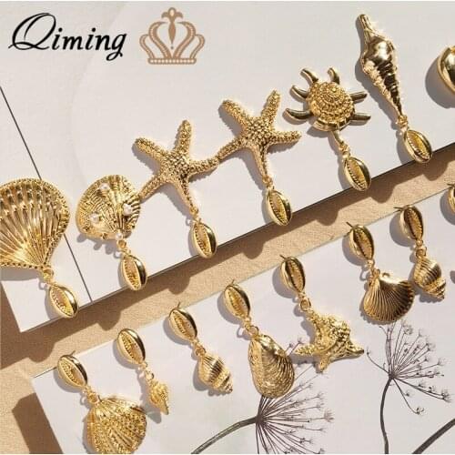 New Sea Shell Pendant Earrings Gold Statement Earrings For Women Weddings Party Irregular Geometric Fashion Jewelry Gift