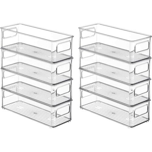 New Set of 8 Stackable Plastic Food Storage Bins - Refrigerator Organizer with Handles for Pantry, Fridge, Freezer, Kitchen