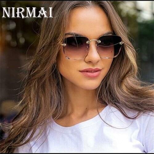 2021 Fashion Square Shape Women Sunglasses Brand Designer Lovely Rimless Sun Glasses For Female Vintage Pink Ladies Shade NIRMAI