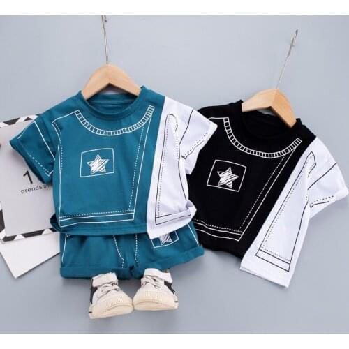 0-5 Years Summer Boy Clothing Set 2021 New Casual Fashion Active Patchwork T-shirt+ Pant Kid Children Baby Toddler Boy Clothing