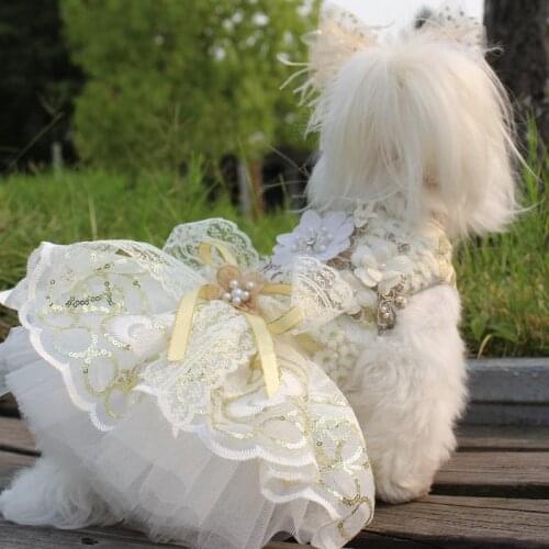 Handmade Dress for Dog Cat Small Dog Clothing Puppy Dress Embroidered Lace Four Seasons Satin Maltese Poodle Pomeranian Costume