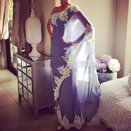 2020 Saudi Arabia Cheap One Shoulder Sleeveless Indian Prom Party Dresses Appliques Lace Robe De Soiree Longue Musulmane