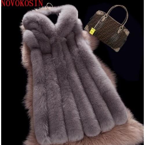 SC408 2019 3XL Plus Size Winter Warm Striped Faux Fox Fur Thick Women Casual Vest Open Stitch Cardigan With Hat Hooded Coat