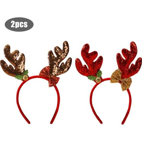 2pcs Cute Christmas Headband Antler Head Hoop Headwear Xmas Decorations Feathers With Bells Head Buckle Party Hair Festive Decor