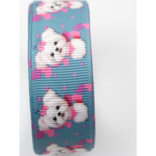 Lovely puppy printed 9-75mm width blue grosgrain ribbon DIY handmade materials Halloween wedding gift wrap tape ribbon