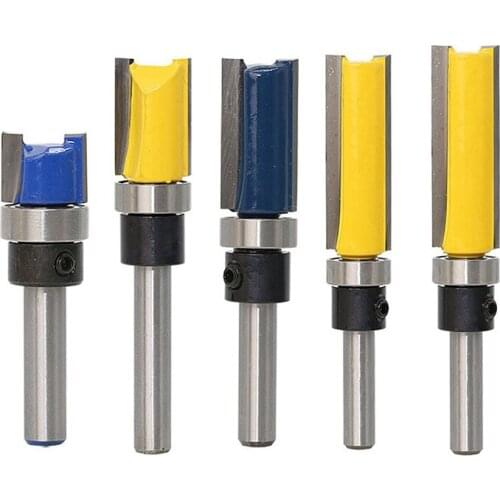 Straight Flush Trim Router Bit Set With 1/4Inch Shank Bit Cutter Top Bearing Woodworking (5Pcs)