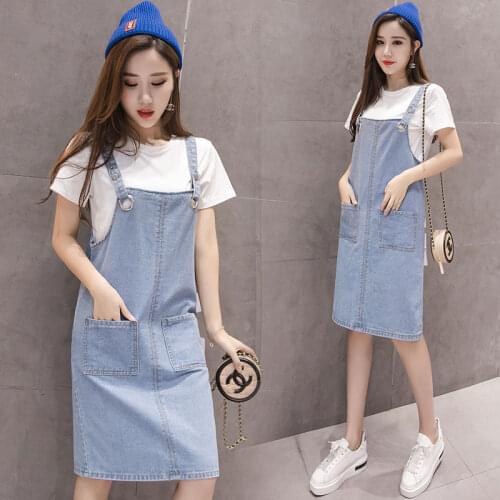 Size S-5XL Women Denim Skirt Summer 2021 New Fashion Casual Sleeveless Straight Loose Denim Straps Skirt Mini Skirt Above Knee
