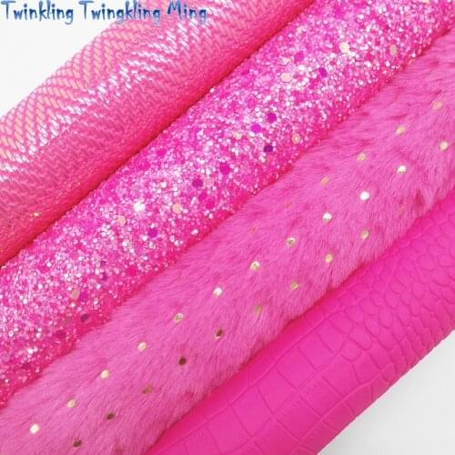 Rose Glitter leather, Crocodile Embossed Synthetic Leather, Immitation fur with Gold Dots For Bow 21x29CM Twinkling Ming KM295