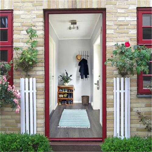 2pcs/set Warm House Door Mural Self-adhesive Sticker Vinyl Waterproof Wallpaper Removable Decals Home Decor Posters deursticker