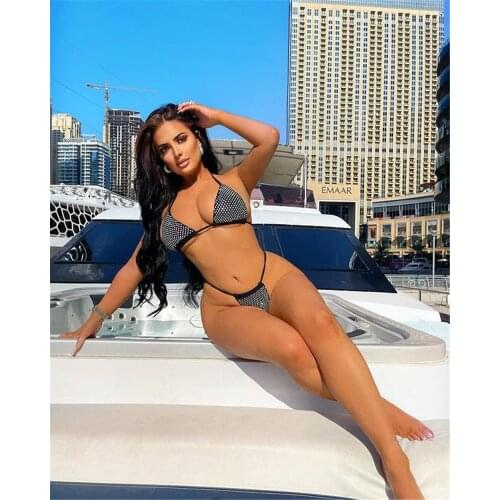 Super Sexy Full Rhinestone Triangle Two-pieces Bikini Set Swimsuit for Women Summer Beach Swimwear Bather Bathing Suit S1211