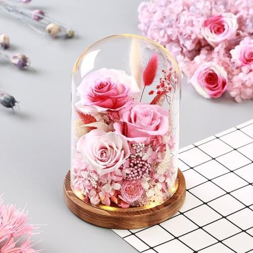 Dried Flowers Ornament Home Decor Desktop Led Lamps Night LED Lights Rose Flower For Valentines Day for Christmas New Year Gift