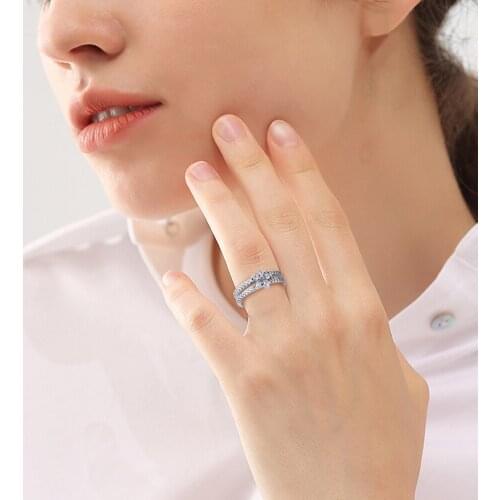 Sparkling Snowflake Double Ring 100% 925 Sterling Silver Jewelry Wedding Rings for Women Part Gift 2020 Newest R253