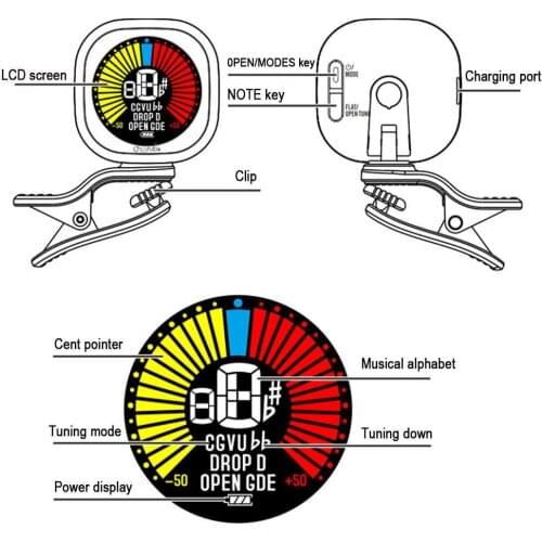 Cherub Rechargeable Guitar Tuner Clip on Tuner Lcd Guitar Tools Supplies Tuning For Chromatic Accessories Ukulele Violin Gu G0F6