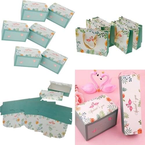 Pack of 6 Romantic Flamingo Tote Bag Biscuit Candy Boxes Wedding Party Gift Favor