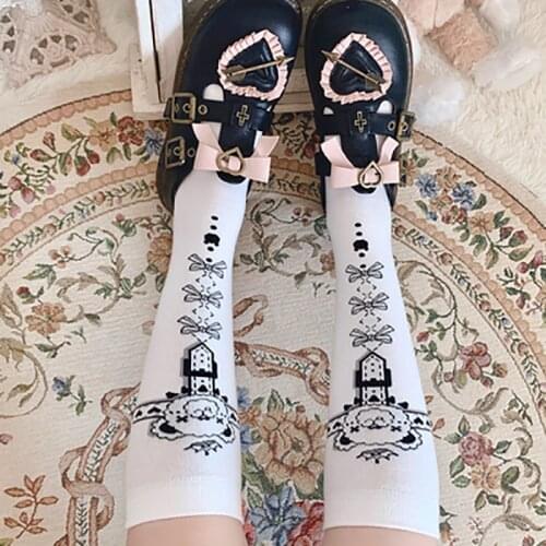 Japanese Winter Jk Socks Sweet Lolita Sock Loli Bowknot Kawaii Korea Style Harjuku Half Maid Tube Sock High Cotton Socking Girls