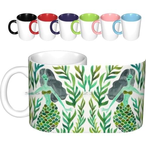 Kelp Forest Mermaid – Green Palette Ceramic Mugs Coffee Cups Milk Tea Mug Mermaid Mermaids Kelp Forest Ocean Seaweed Siren