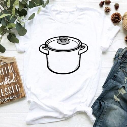 2021 Spring Summer Fashion Shirt Pot cartoon pattern Graphic Harajuku T Shirt Women Tops Pot O-neck White Tees