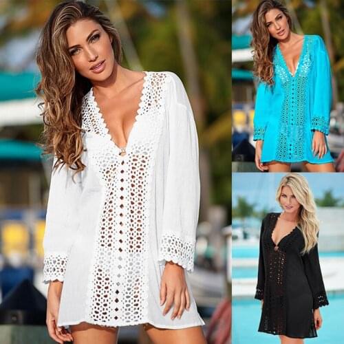 2021 Summer New Arrival Women V-Neck Bikini Blouse WomenS Lace Sunscreen Swimwear Bikini Beach Blouse Cover-Ups