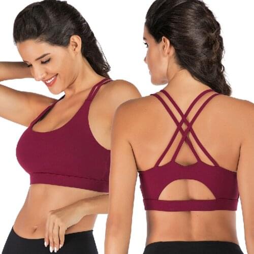 SAYFUT Womens Bra Cross Back Strappy Removable Padded Running Workout Bra with Pads Push Up Brassiere Bra Vest Wireless