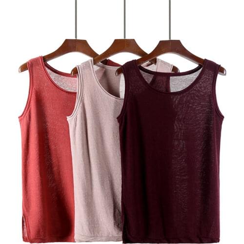 Linen Knit Vest Top Women 2021 Summer Solid Harajuku Korean Tank Tops Sleeveless O Neck Pullover Female Slim Split Hem Vests