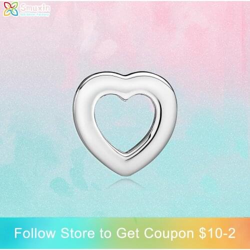 Smuxin 925 Sterling Silver Bead Silver Heart Clip Charm fit Original Pandora Bracelets for Women Jewelry Making Girl Gift