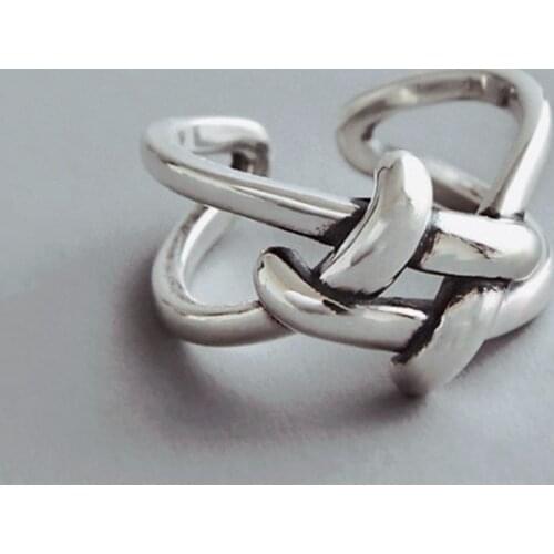 925 Sterling Silver Retro Cross Winding Ring Female Personality Thai Silver Knotted Opening Ring Fine Jewelry 2019 Gift