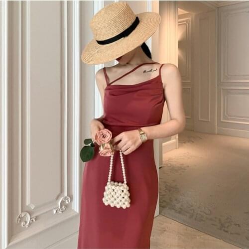 Summer Elegant Women Black Oblique Shoulder Strap Dress Lady Solid Sleeveless Vintage Evening Wedding Dresses Female Vestidos