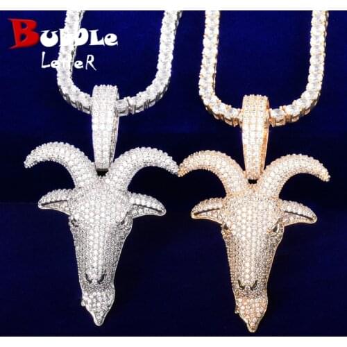 Animal Sheep Head Pendant Gold Color Plated AAA Zircon Hip Hop Necklace For Men Rock Chain Jewelry